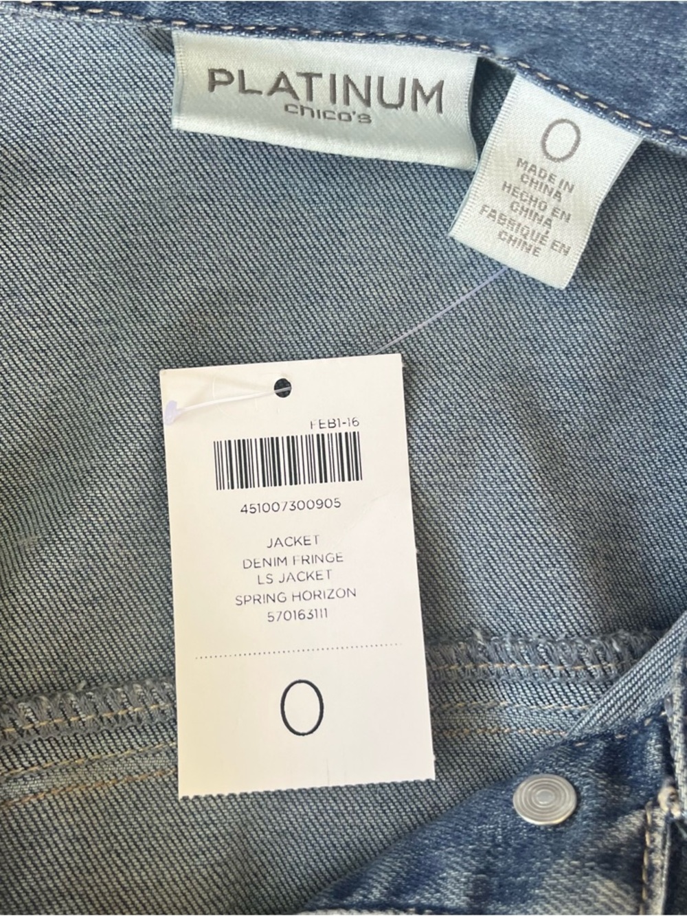 Chico’s Denim Blue Jean Western/Festival Faux Suede Long Fringed Jacket NWT S - Picture 9 of 12